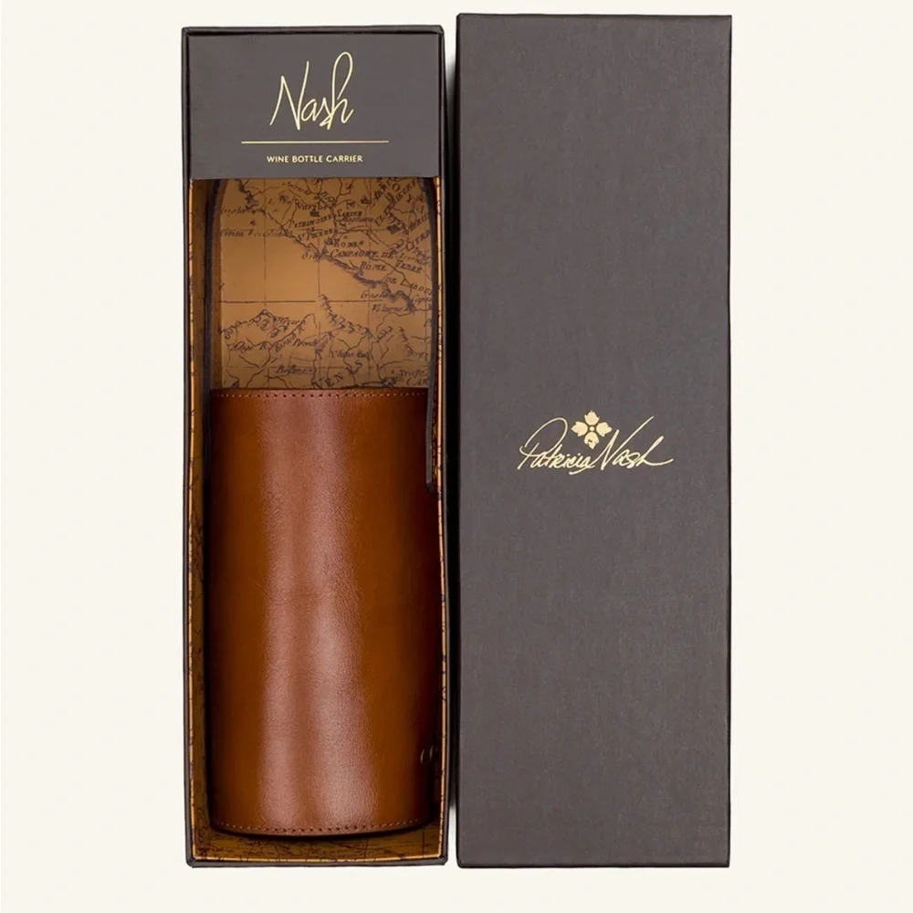 Patricia Nash, leather wine bottle carrier in gift box, new